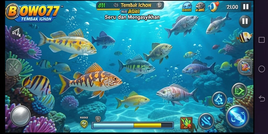Tampilan gameplay seru BOWO77 saat menembak ikan.