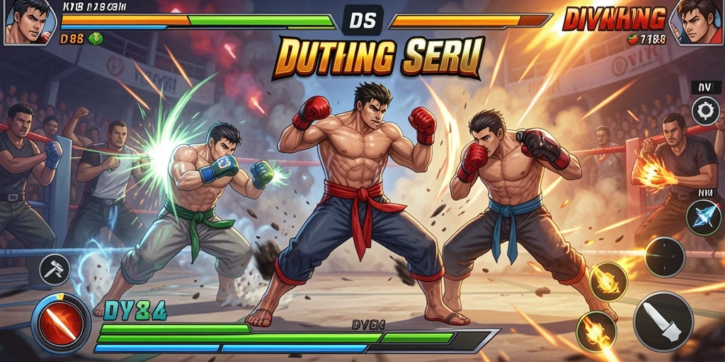 Screenshot gameplay pertarungan dari DV188 yang menampilkan aksi seru.