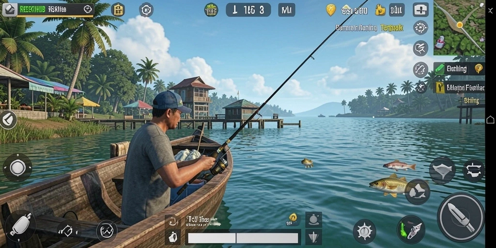 Tampilan gameplay menarik dalam REJEKIHUB yang menggambarkan aksi memancing.