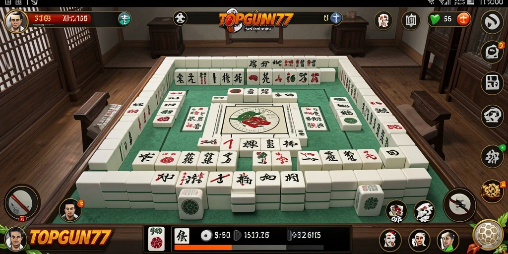 Tampilan gameplay Mahjong yang menarik di TOPGUN77.